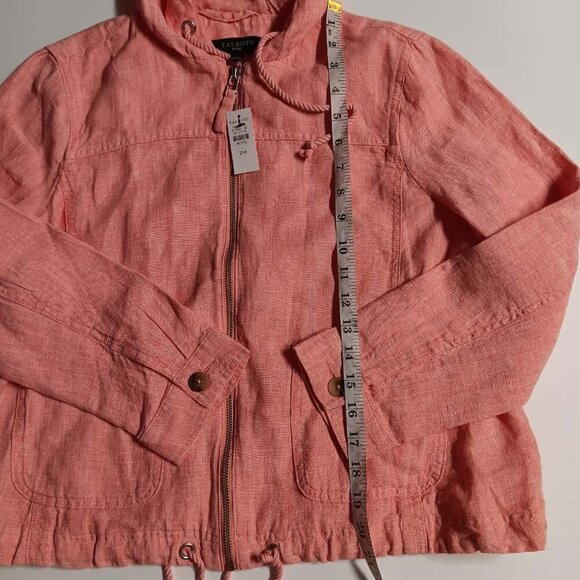 Talbots L Pink Linen Lightweight Jacket Mock Neck Shoulder Tabs Drawstring - Picture 3 of 7